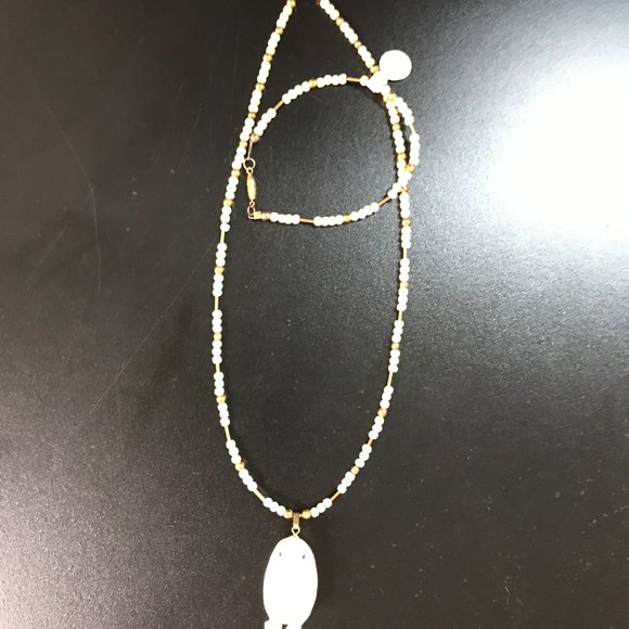 21" long Elk Bone Necklace and bracelet set with Owl Pendant - Picture 3 of 5